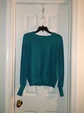 Zac & Rachel Teal Pleated-Sleeve Crewneck Sweater
